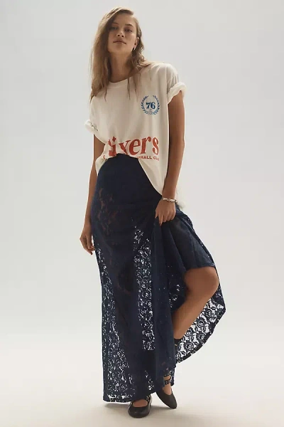 By Anthropologie Sheer Tiered Lace Maxi Skirt In Blue