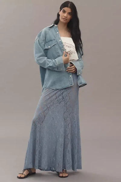 By Anthropologie Sheer Tiered Lace Maxi Skirt In Blue