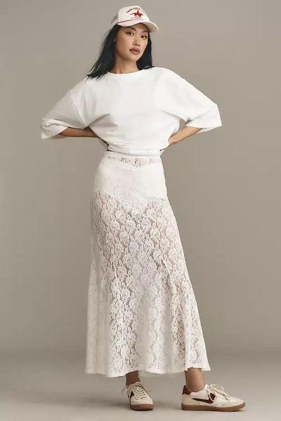 By Anthropologie Sheer Tiered Lace Maxi Skirt In White