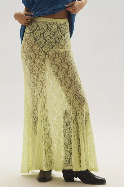 By Anthropologie Sheer Tiered Lace Maxi Skirt In Yellow