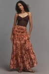By Anthropologie Sheer Tie-side Tiered Maxi Skirt In Multicolor