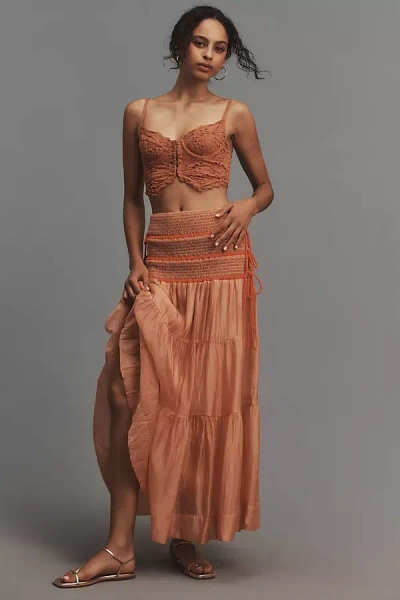 By Anthropologie Sheer Tie-side Tiered Maxi Skirt In Orange