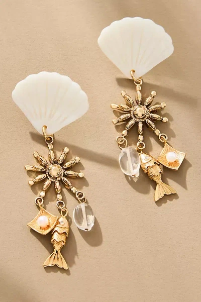 By Anthropologie Shell Charm Drop Earrings In Gold