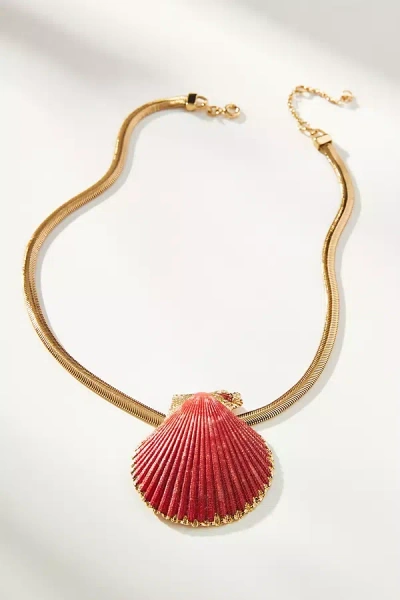 By Anthropologie Shell Pendant Herringbone Necklace In Orange