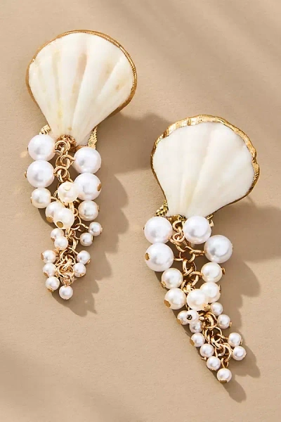 By Anthropologie Shell Top Pearl Cluster Drop Earrings In White