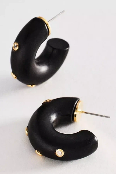 By Anthropologie Shimmered Wood Hoop Earrings In Black