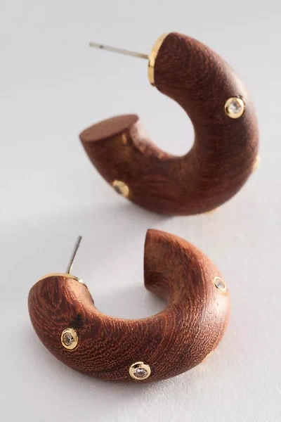 By Anthropologie Shimmered Wood Hoop Earrings In Brown