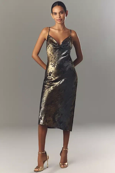 By Anthropologie Shiny Cowl Neck Slip Midi Dress In Multi