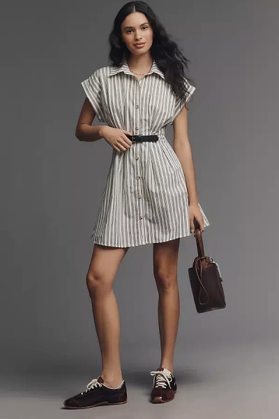 By Anthropologie Short-sleeve Belted Shirt Dress In Gray