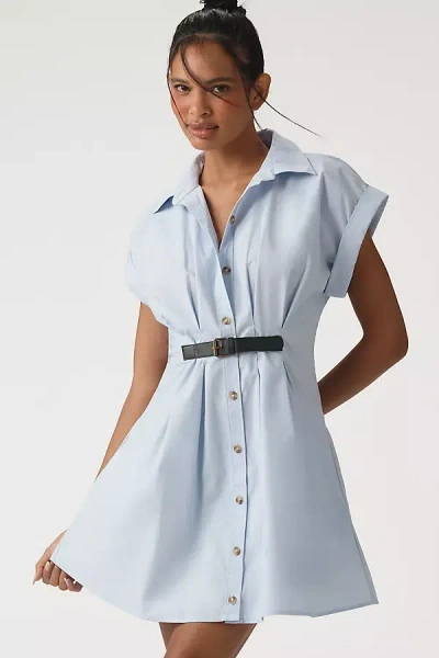 By Anthropologie Short-sleeve Belted Shirt Dress In Blue