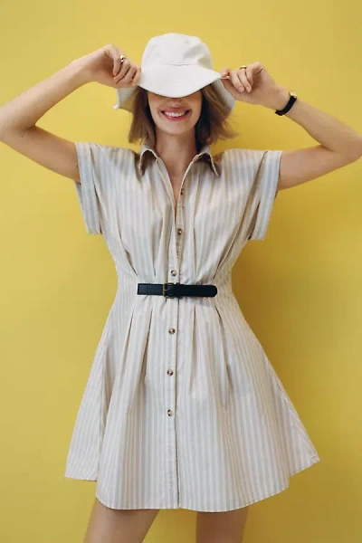 By Anthropologie Short-sleeve Belted Shirt Dress In Neutral