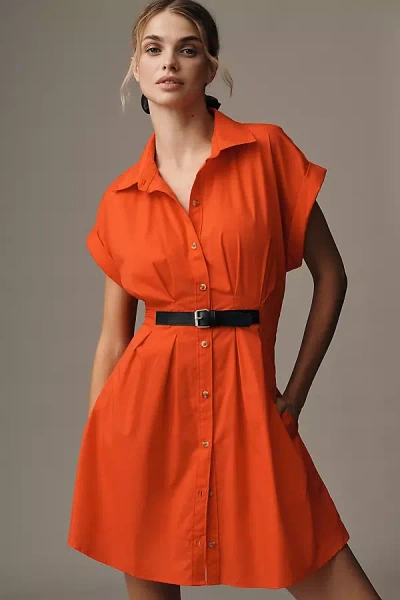 By Anthropologie Short-sleeve Belted Shirt Dress In Red