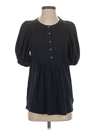 Pre-owned By Anthropologie Short Sleeve Blouse In Black