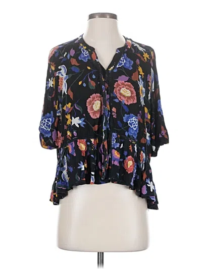 Pre-owned By Anthropologie Short Sleeve Blouse In Black