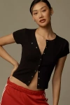 By Anthropologie Short-sleeve Button-front Knit Top In Black