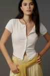 By Anthropologie Short-sleeve Button-front Knit Top In White