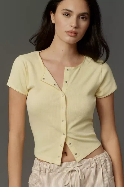 By Anthropologie Short-sleeve Button-front Knit Top In Yellow