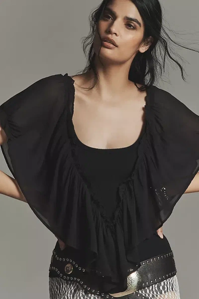 By Anthropologie Short-sleeve Chiffon Mix Top In Black