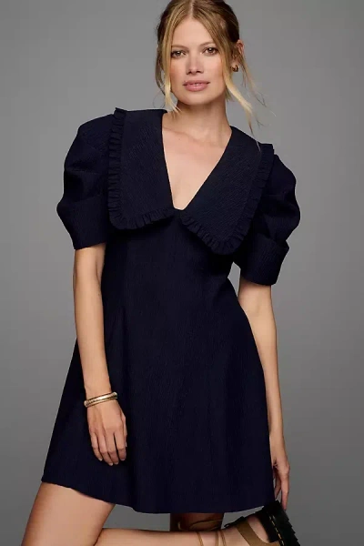 anthropologie blue wedding guest dress Anthropologie Blue Eyelet Button Up Dress with Slip- Size L – The Saved  Collection main image 1