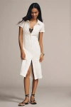 By Anthropologie Short-sleeve Collared Textured Midi Shirt Dress In White