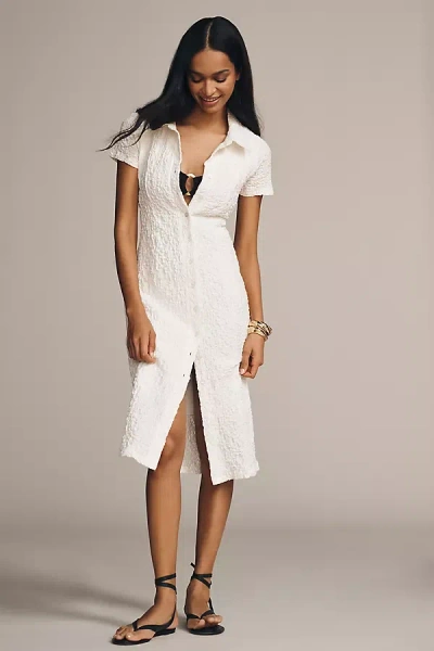 By Anthropologie Short-sleeve Collared Textured Midi Shirt Dress In White
