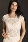 By Anthropologie Short-sleeve Crew-neck Lace Top