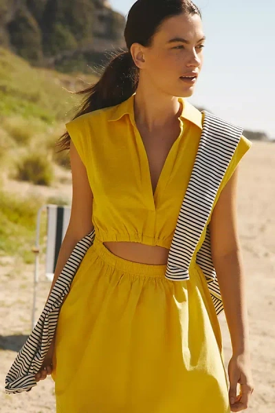By Anthropologie Short-sleeve Cutout Mini Dress In Yellow