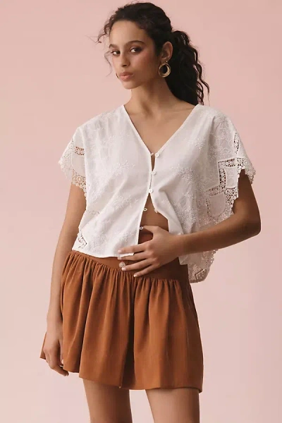 By Anthropologie Short-sleeve Embroidered Swing Top In White