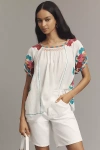 By Anthropologie Short-sleeve Embroidered Tunic Top