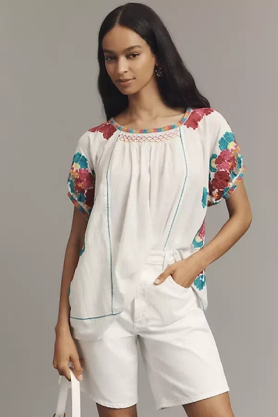 By Anthropologie Short-sleeve Embroidered Tunic Top
