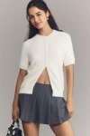 By Anthropologie Short-sleeve Eyelash Cardigan Sweater In White