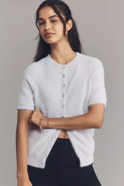 By Anthropologie Short-sleeve Eyelash Cardigan Sweater In White