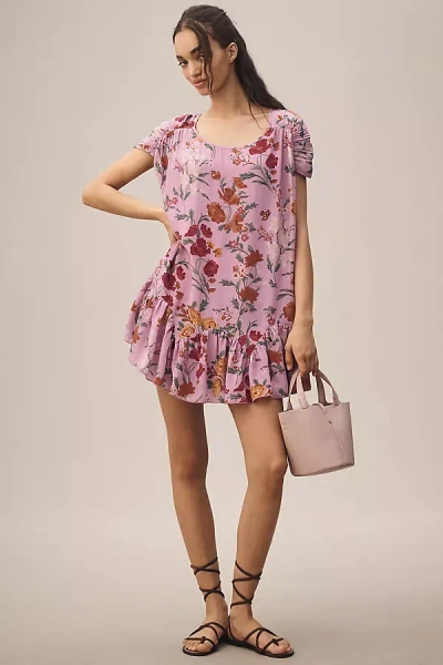 By Anthropologie Short-sleeve Flounce Mini Dress In Pink
