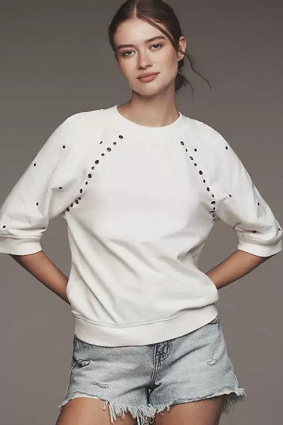 By Anthropologie Short-sleeve Grommet Sweatshirt In White