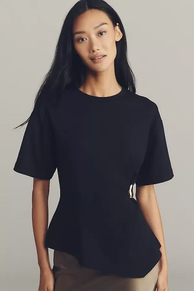 By Anthropologie Short-sleeve Hardware Gathered Top In Black