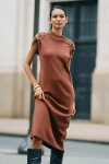 By Anthropologie Short-sleeve Hardware Sweater Midi Dress In Brown