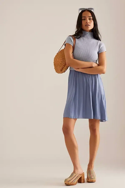 By Anthropologie Short-sleeve Mock-neck Mockable Mini Jumper Dress In Blue