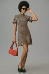 By Anthropologie Short-sleeve Mock-neck Mod Mini Dress In Multicolor