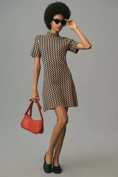 By Anthropologie Short-sleeve Mock-neck Mod Mini Dress In Multicolor