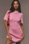 By Anthropologie Short-sleeve Mock-neck Mod Mini Dress In Pink