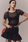 By Anthropologie Short-sleeve Novelty Lace Top In Black