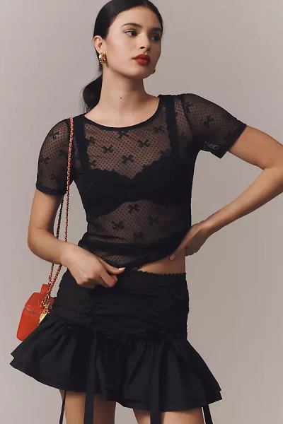 By Anthropologie Short-sleeve Novelty Lace Top In Black