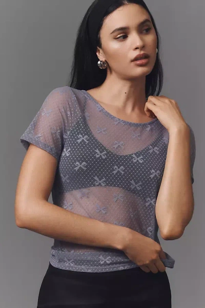By Anthropologie Short-sleeve Novelty Lace Top In Blue