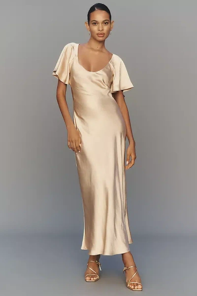 By Anthropologie Short-sleeve Open-back Maxi Dress In Gold