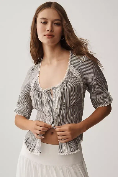 By Anthropologie Short-sleeve Pintuck Button-front Blouse