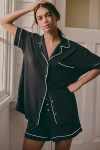 By Anthropologie Short-sleeve Piped Pajama Shirt In Black
