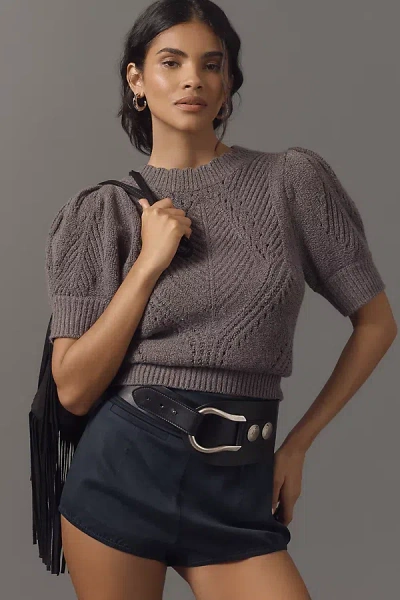 By Anthropologie Short-sleeve Pointelle Sweater In Brown