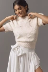 By Anthropologie Short-sleeve Pointelle Sweater In Neutral