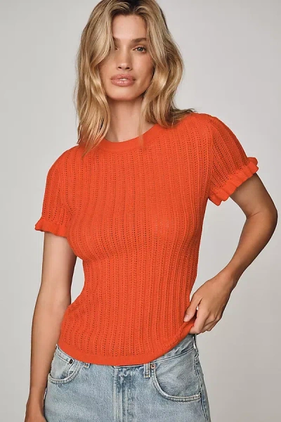 By Anthropologie Short Sleeve Pointelle Sweater In Red