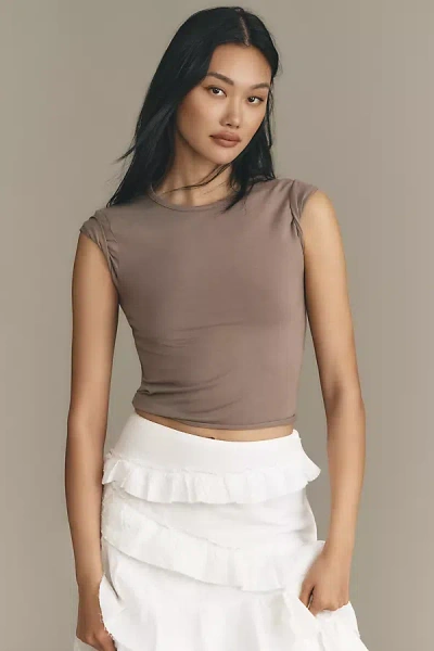 By Anthropologie Short-sleeve Raw-edge Baby Tee In Beige